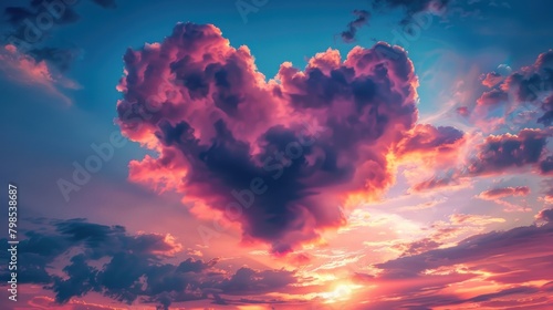 Heart-shaped clouds blushing in a sunset sky