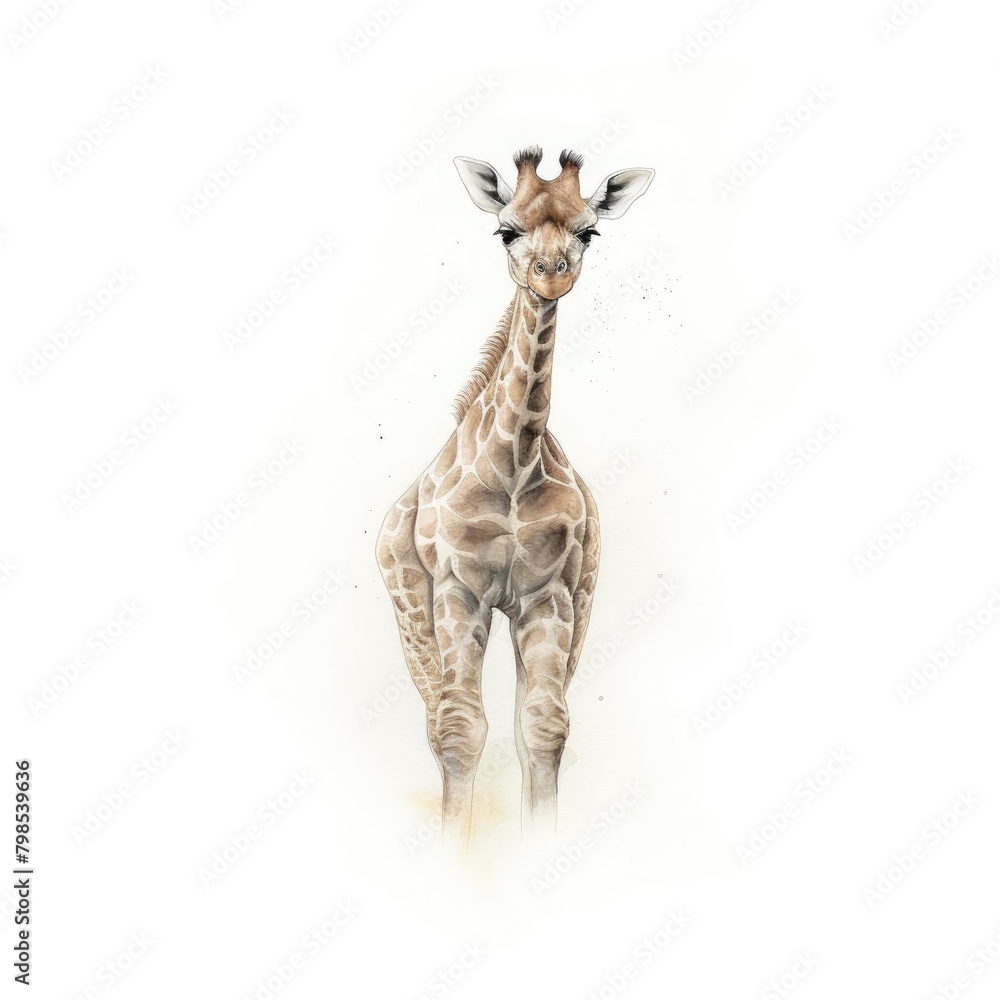 Obraz premium giraffe, tall giraffe, cartoon drawing, water color style,