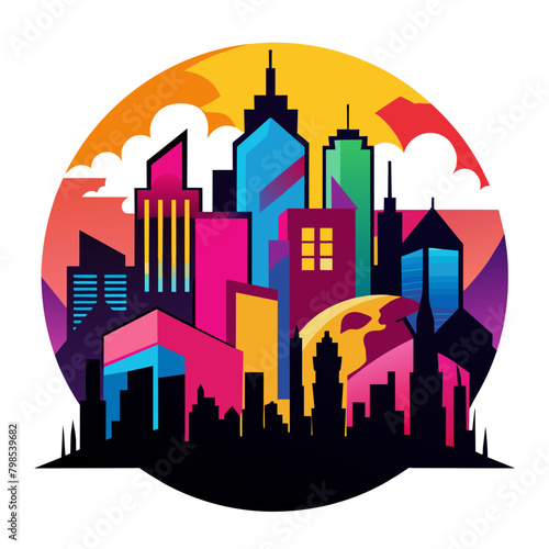 Showcasing a city skyline at dusk  infused with colorful graffiti murals and silhouettes of fashionable figures embodying the spirit of contemporary urban fashion
