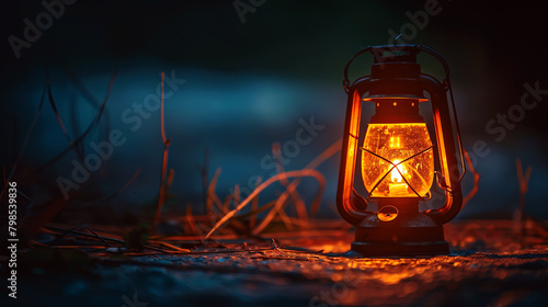 burning paraffin lantern in the night photo