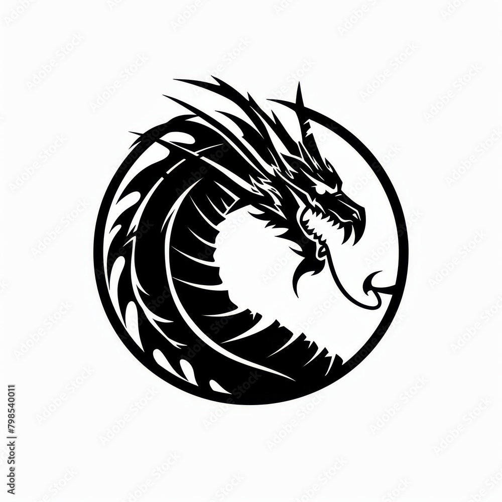 Fototapeta premium Black Tribal Dragon Circle Illustration