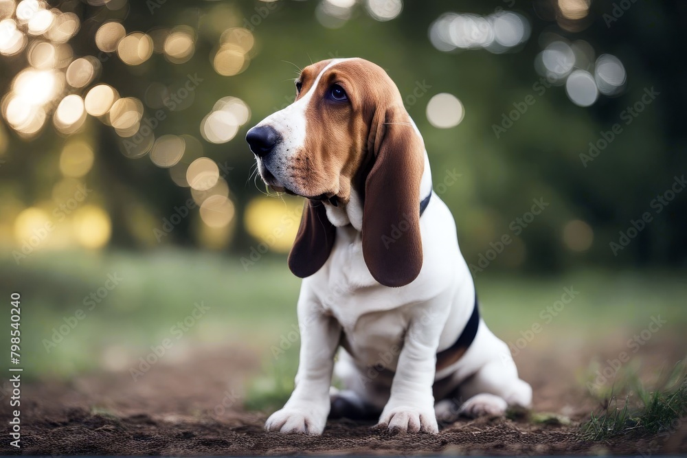 'basset hound dog pet sleep dream puppy breed adorable looking domestic purebred ear young obedient sad sweet melancholy tricolour funny humor hush rest tiredness companion friends vet unhappy brown'