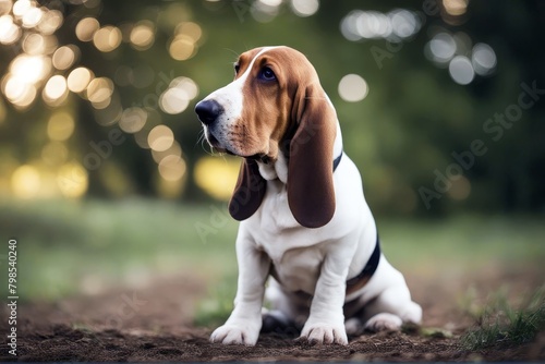 'basset hound dog pet sleep dream puppy breed adorable looking domestic purebred ear young obedient sad sweet melancholy tricolour funny humor hush rest tiredness companion friends vet unhappy brown' © sandra