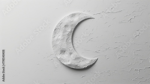 A textured white canvas with a single, deep indentation in the shape of a crescent moon. photo