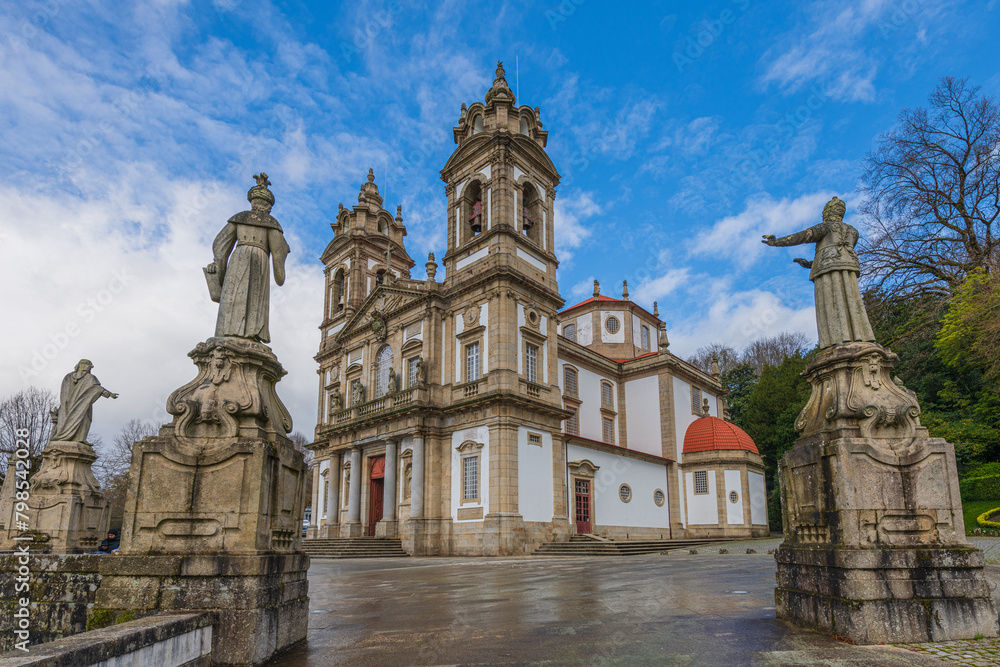 Naklejka premium Braga, Portugal. The Sanctuary of Bom Jesus do Monte. It's located on the hill ,overlooking the city of Braga and inscribed as a UNESCO World Heritage Site.