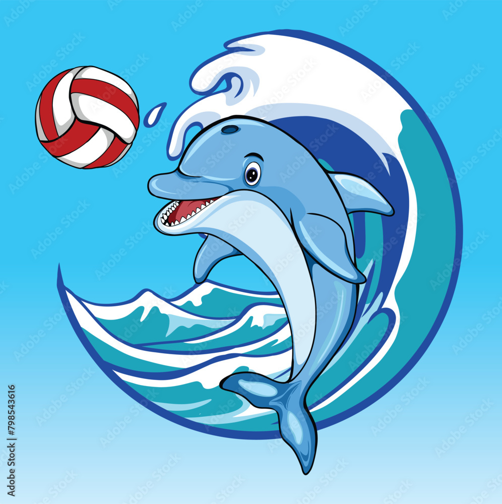 Obraz premium Dolphin playing ball vector Ilustration