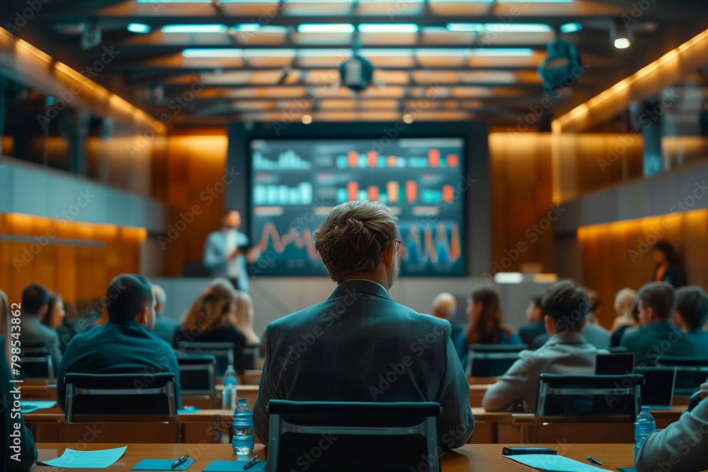 confident presenter delivering a captivating presentation in a modern conference room confident presenter delivering a captivating presentation in a modern conference room