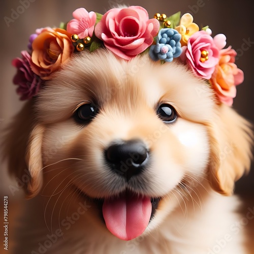 pomeranian dog with ribbon