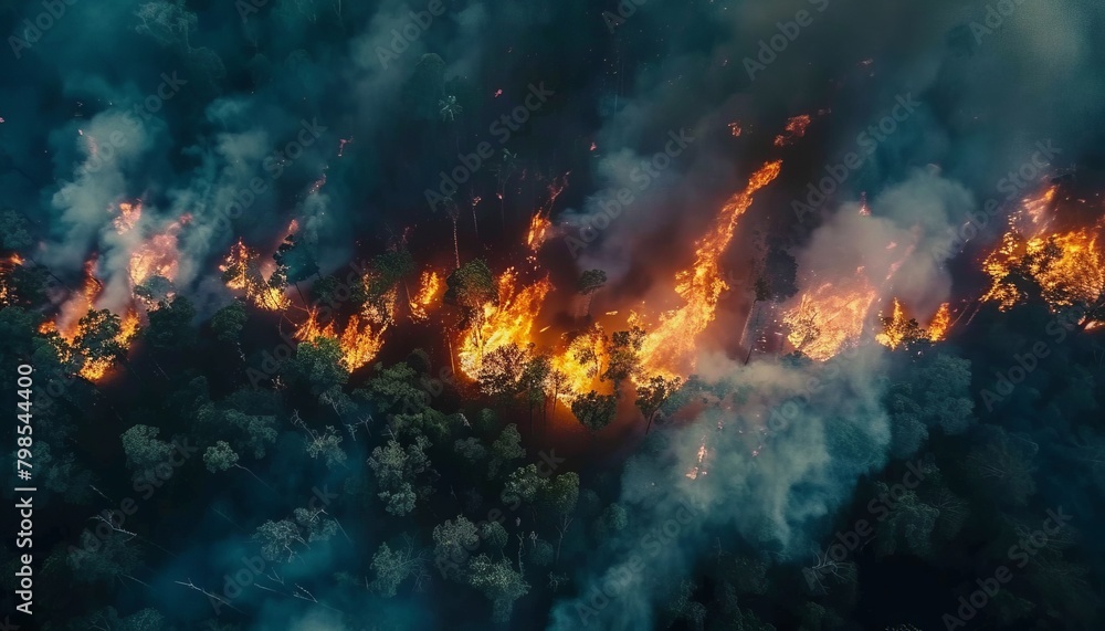 Firefighters battle a wildfire that burns through a forest. Firefighters battle a wildfire that burns through a forest.