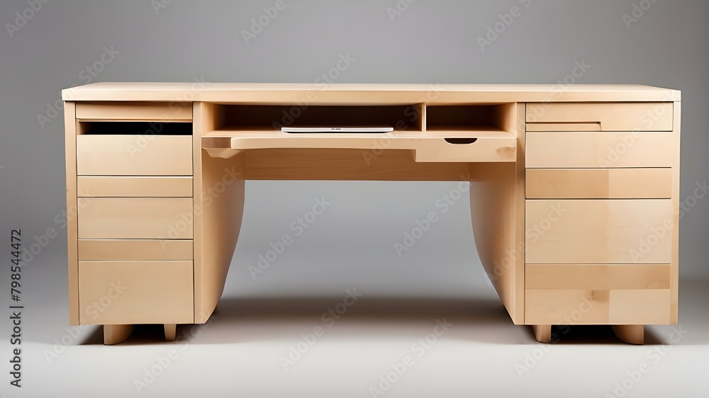 A contemporary maple desk with hidden storage compartments. A contemporary maple desk with hidden storage compartments.