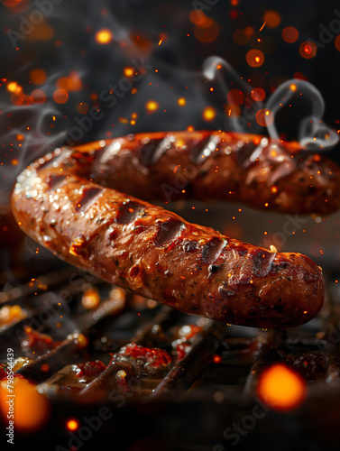 German Sausage , in the style of an outdoors product hero shot in motion, dynamic magazine ad image
