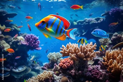 Underwater seascape with coral reefs and colorful fish, highdefinition for aquaticthemed wallpaper, bright and vivid marine life