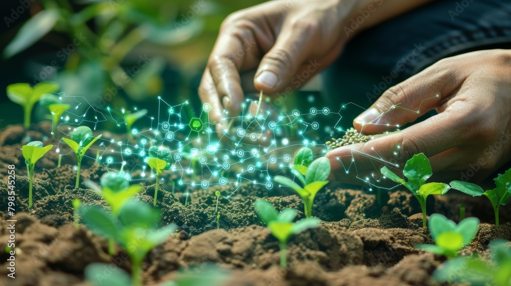Close-up of young green plants sprouting in soil with blurred background, ideal for growth, new beginnings, and nature themed projects. Close-up of young green plants sprouting in soil with blurred background, ideal for growth, new beginnings, and nature themed projects.