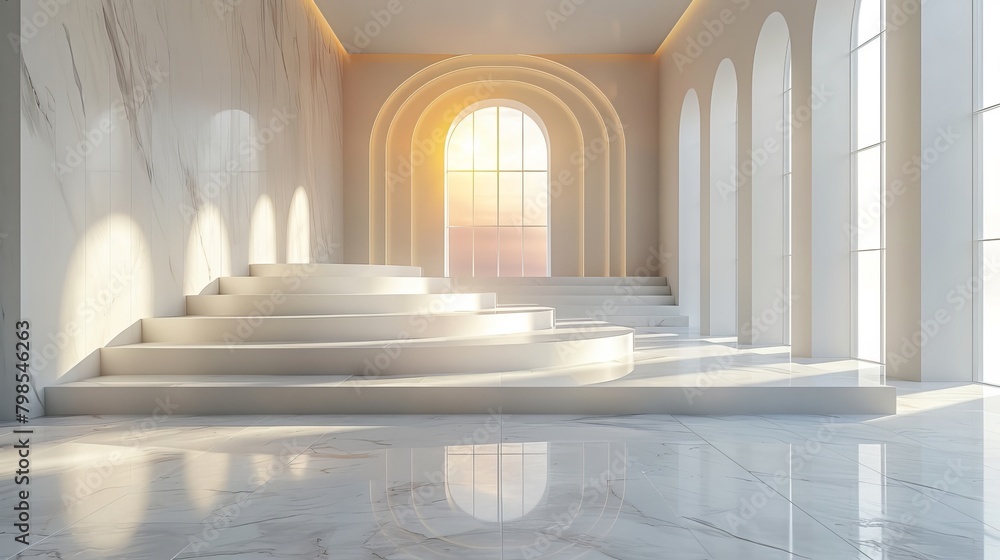 Architectural Elegance Sunlit Minimalist Podium with Circular Backdrop