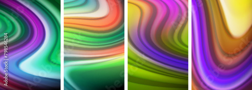 Rainbow color liquid. Wave lines poster set for wallpaper  business card  cover  poster  banner  brochure  header  website