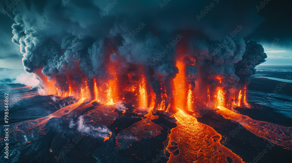 Volcano lava eruption