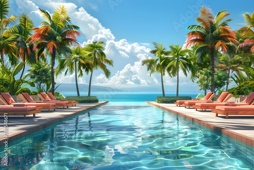 A vibrant summer background featuring a beach and pool party at a club, perfect for vacation and leisure concepts.