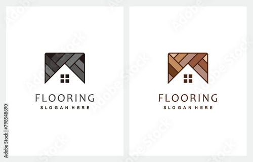 Wood Flooring Parquet Hardwood Texture Vinyl Hardwood House logo design icon vector illustration