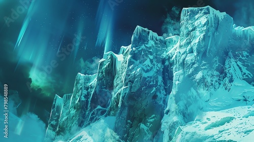 Illustrate a digital painting of a frost-covered glacier cliff