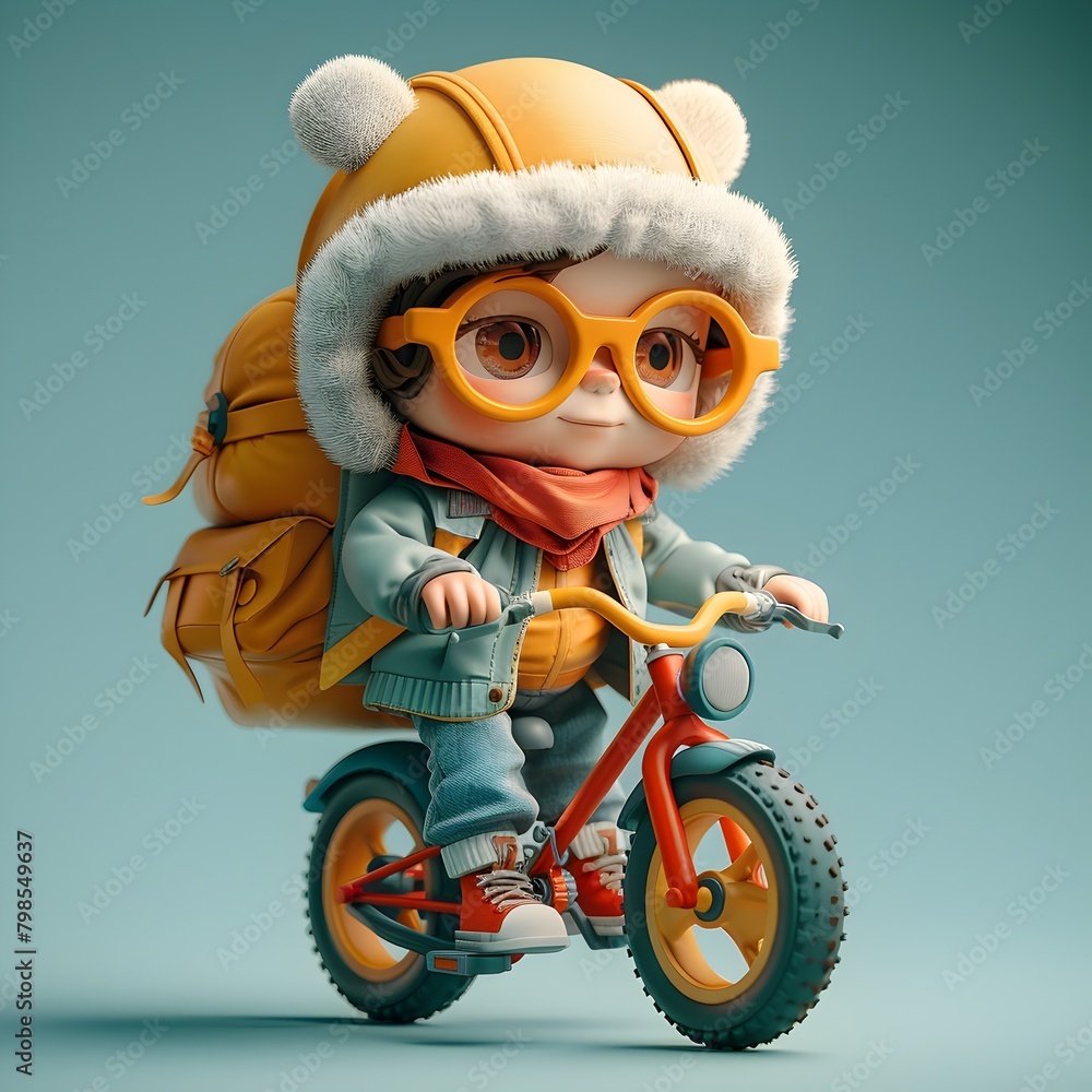 Obraz premium Cheerful Child Cycling Colorful Bicycle with Playful Winter Attire on Uncluttered Background