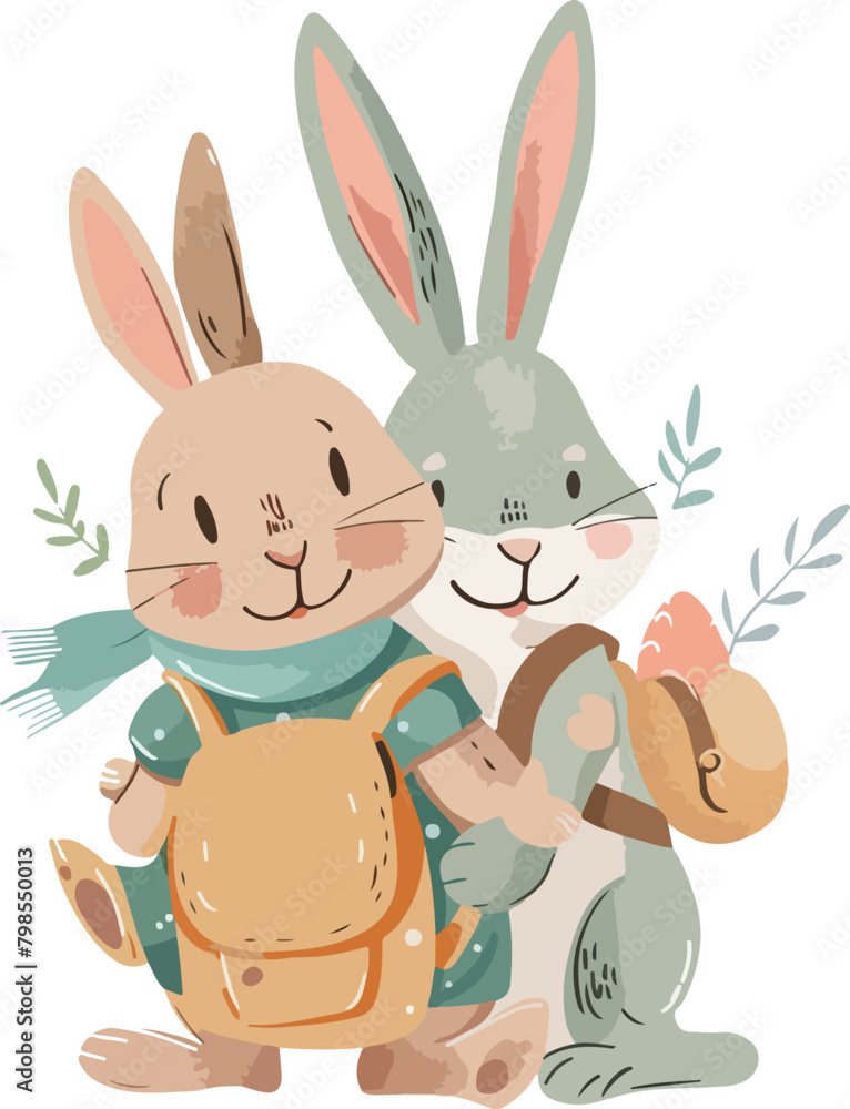 Obraz premium Bunny Siblings' School Day