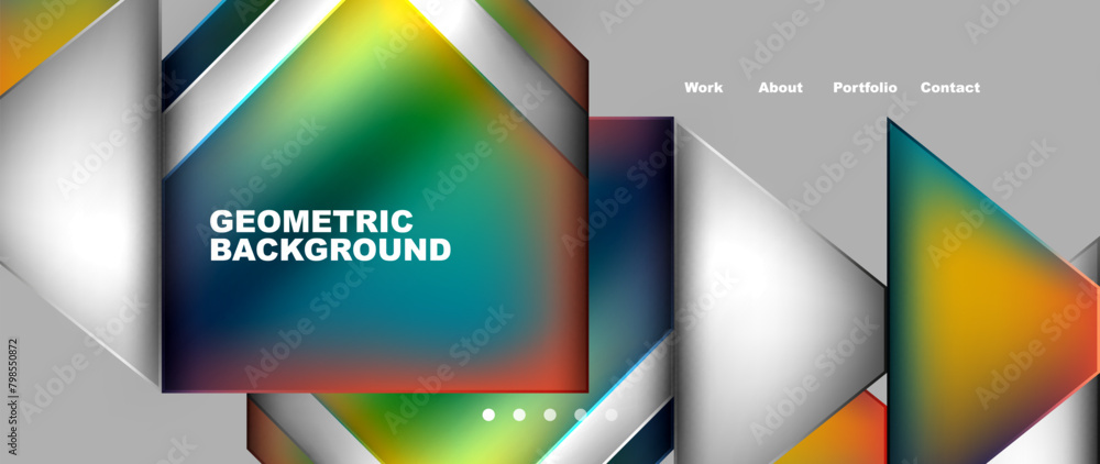 Fototapeta premium Metal triangles with colorful bright triangles. Geometric modern minimalist design template