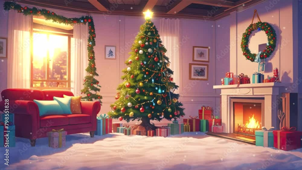 Anime-inspired 4K looping video featuring a Christmas tree adorned with festive decorations, creating a magical holiday atmosphere. Anime-inspired 4K looping video featuring a Christmas tree adorned with festive decorations, creating a magical holiday atmosphere.