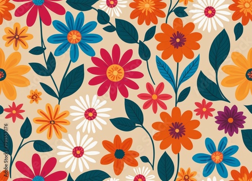 Colourful flowers on beige background