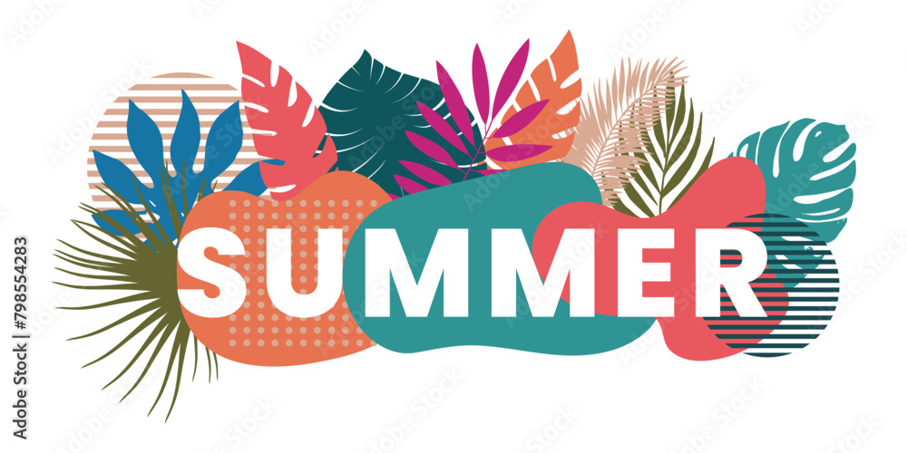 Summer exotic and tropical background design. Composition with palm leaves.
