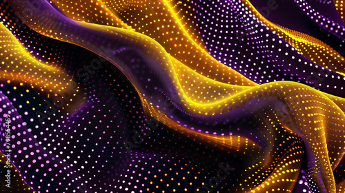 Standout exotic piece in saffron yellow and royal purple abstract wave. photo
