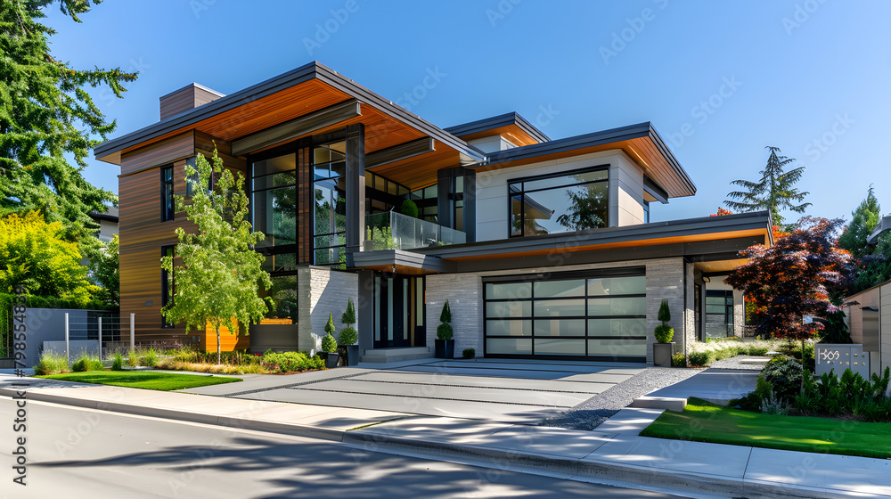 Elegant Contemporary Two-Story Household Nestled in Lush Greenery