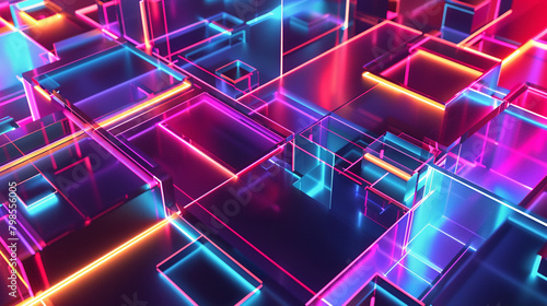 Intersecting Geometric Shapes 3D Visualization on Neon Background