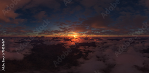 Dramatic Aerial Panorama of Clouds and Mountain Landscape. Nature Background.