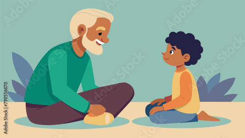 A young child sitting at the feet of an elder listening intently as they weave tales of bravery and strength during times of oppression.. Vector illustration
