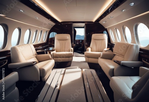 'interior luxury business ai modern generative jet aeroplane transportation wealth travel indoor flying window class chair comfortable seat leather transport design'
