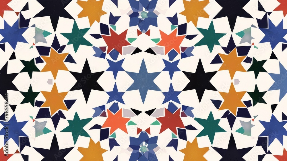Kaleidoscopic star pattern in a vibrant retro design