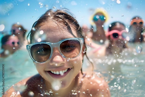 Happy child playing in the sea. Kid having fun at the beach. Summer vacation and active lifestyle concept