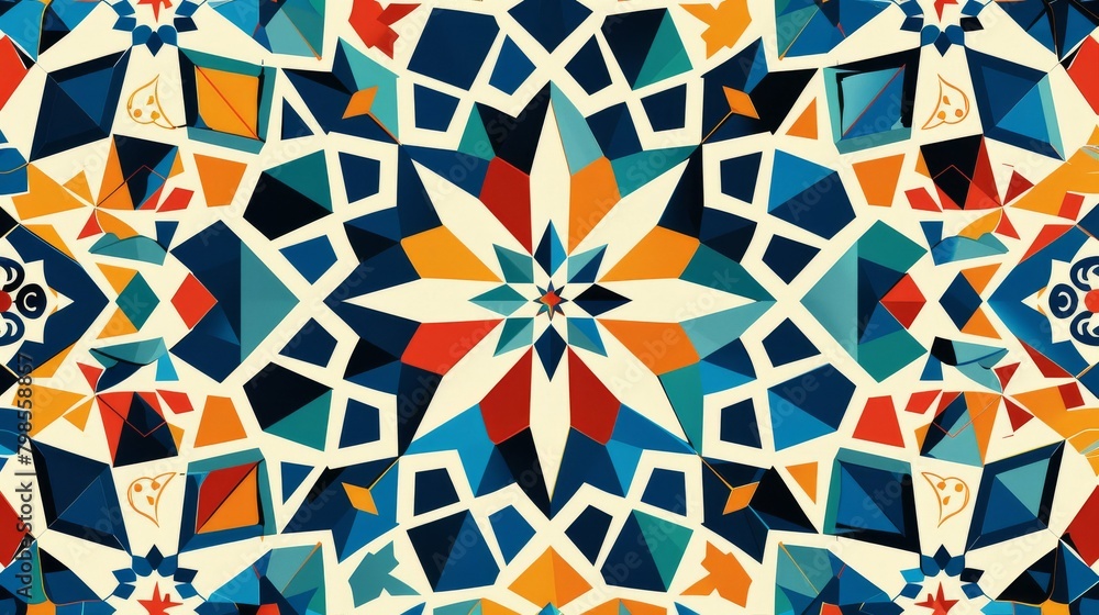 Vibrant mosaic pattern with a kaleidoscope of shapes and colors Vibrant mosaic pattern with a kaleidoscope of shapes and colors