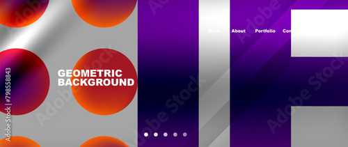 A colorful geometric background featuring circles and squares in shades of purple, violet, magenta, and electric blue. The pattern is bold and eyecatching