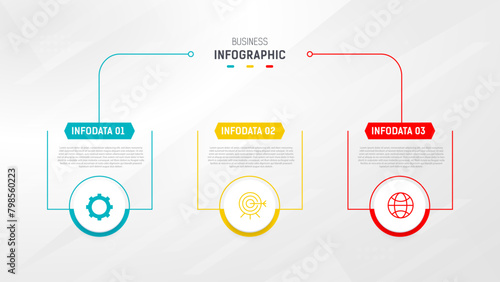 Three Step Infographic label design Vector template with line icons. process steps diagram, presentations, workflow layout, banner, flow chart, info graph vector illustration.