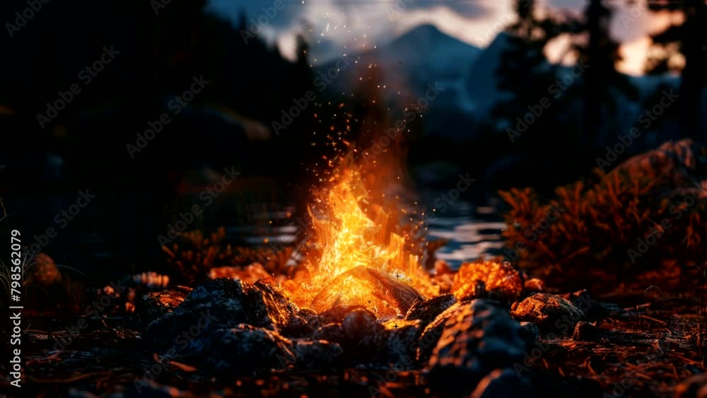 Nighttime Warmth: Bonfire Casting a Glowing Halo Nighttime Warmth: Bonfire Casting a Glowing Halo
