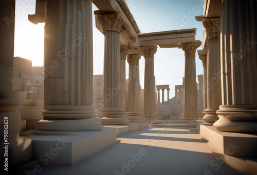 'fantasy isolated ancient greek columns illustration view render 3d walls artwork perspective sculptures background white temple poduim column palace game antique arcade arch'
