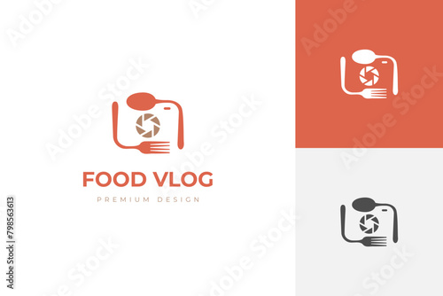 Food camera Logo icon design for food vlogger or food content logo youtube channel or video streaming identity symbol