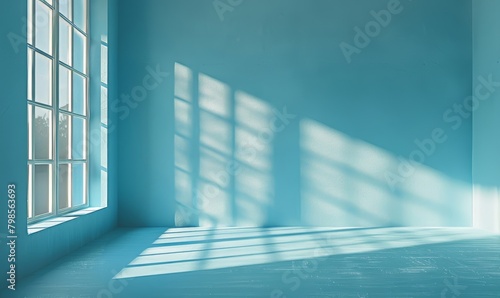 minimalistic abstract light blue background with shadow and light from windows  product presentation concept  Generative AI