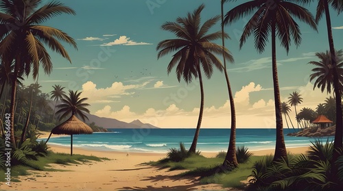 Island palm tree sea sand beach. Panoramic beach landscape. Inspire tropical beach seascape horizon.generative.ai © Waqar