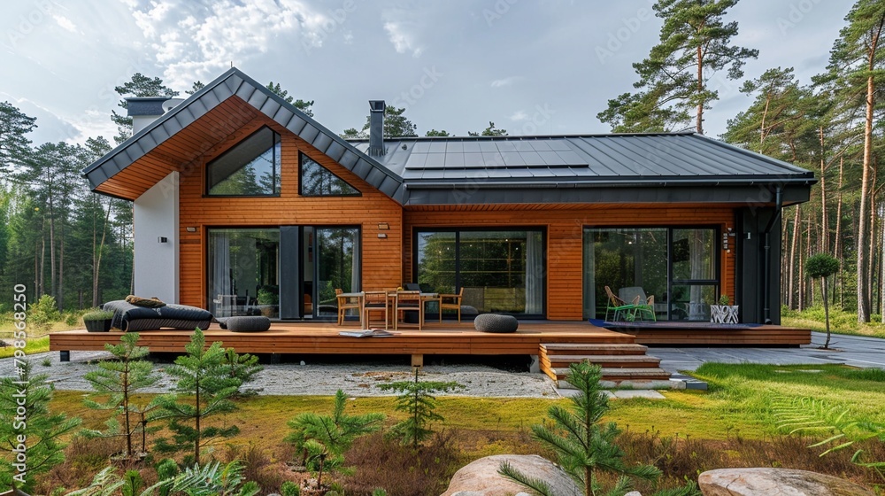 Fototapeta premium Realistic photo of a house made of SIP panels for the website of a house manufacturer