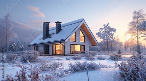Realistic photo of a house made of SIP panels for the website of a house manufacturer photo