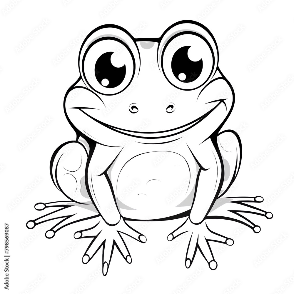 A cute cartoon frog coloring page, simple line art drawing A cute cartoon frog coloring page, simple line art drawing
