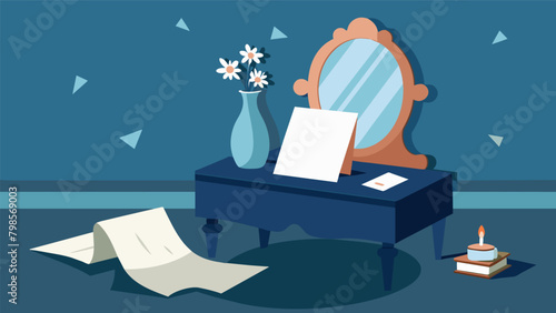 A handwritten note from the groom sits on the vanity adding to the brides already overflowing emotions as she reads it over and over again.. Vector illustration