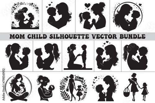 mom child silhouette vector bundle